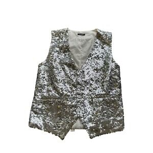 Coofandy Mens Silver Sequin Vest Party Disco Stage Waistcoat Size Small